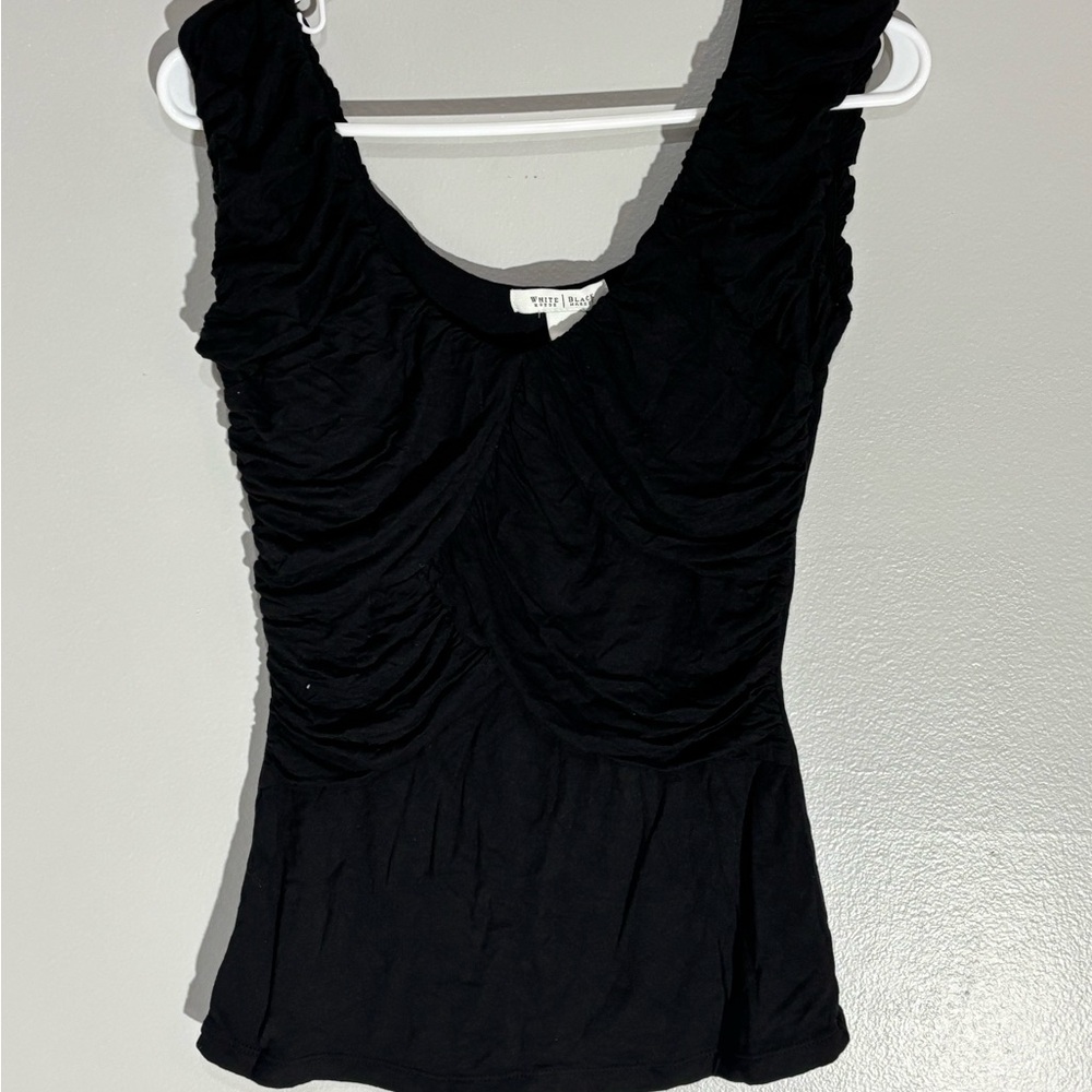 White House Black Market Black Ruched Fitted Tank Top